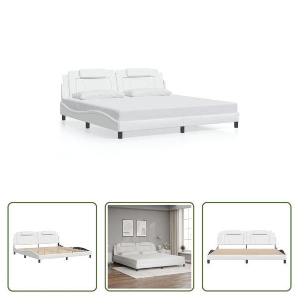 The Living Store Struttura Letto Con Testiera Bianca 200X200 Cm In Ecopelle-image