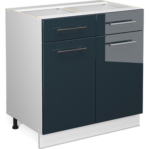 Vicco Mobiletto Base Per Cucina Fame-Line, 80 Cm Senza Piano Di Lavoro, Blu Scuro Lucido/Bianco-image