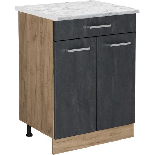 Vicco Mobiletto Base Per Cucina R-Line, 60 Cm Pl Marmo, Calcestruzzo Nero/Quercia Dorata-image