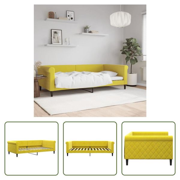 The Living Store Lettino Da Giorno Giallo 100X200 Cm In Velluto-image