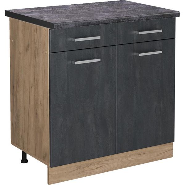 Vicco Mobiletto Base Per Cucina R-Line, 80 Cm Pl Antracite, Calcestruzzo Nero/Quercia Dorata-image