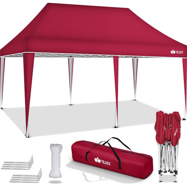 Tillvex Gazebo 3X6M Rosso Impermeabile | Gazebo Pop-Up Pieghevole Regolabile In Altezza | Tenda Da Giardino Protezione Uv 50+ | Tenda Da Festa Con Borsa Per Giardino-image