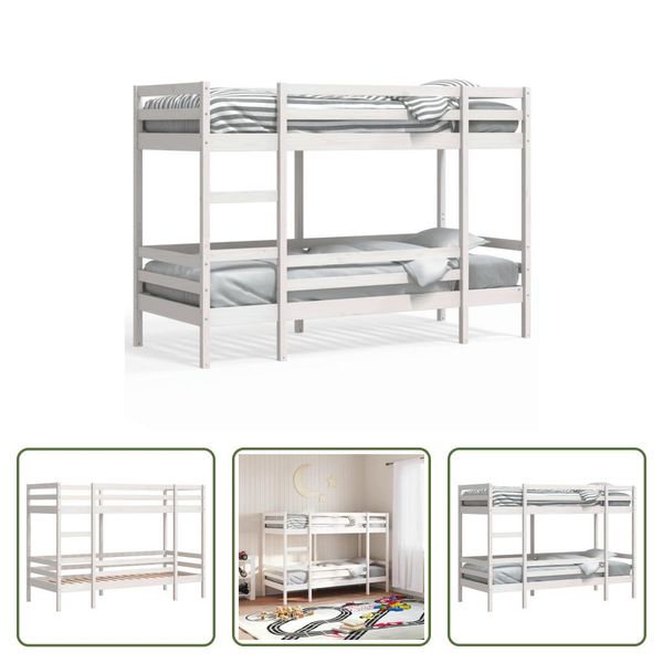 The Living Store Letto A Castello Bianco 80X200 Cm In Legno Di Pino Massiccio-image