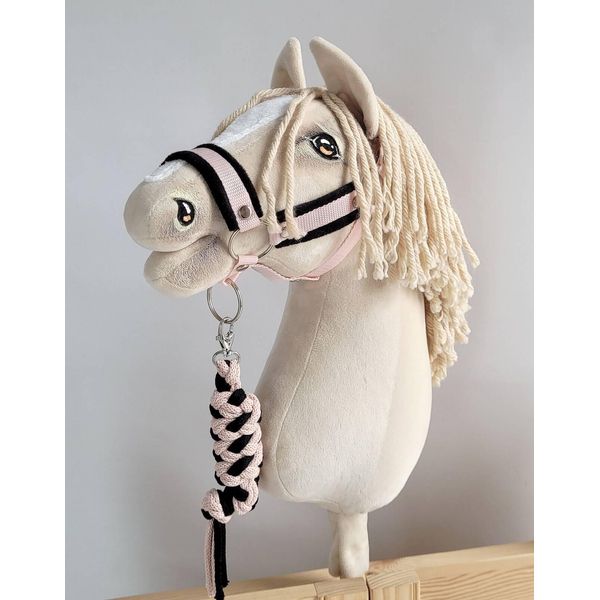 Set Per Cavallo Da Tiro: Canthar A3 Nero Con Pelo Nero + Briglia In Corda - Nero E Rosa Cipria-image