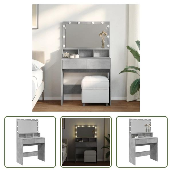 The Living Store Comodino Con Illuminazione Led Grigio Cemento 80X41X134,5 Cm-image