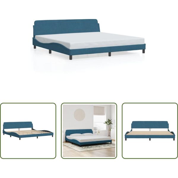 The Living Store Struttura Letto Con Testiera Blu 200X200 Cm In Velluto-image