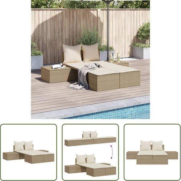 The Living Store Lettino Doppio Con Cuscini Beige In Poly Rattan-image