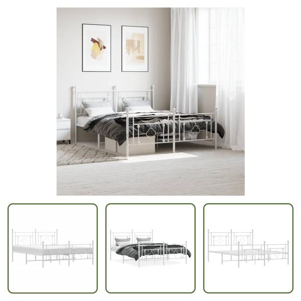 The Living Store Struttura Letto Con Testiera E Pediera In Metallo Bianco 160X200 Cm-image