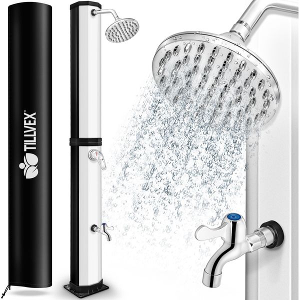 Tillvex Doccia Solare 60 Litri Nero/Argento Inclusa Copertura Protettiva Doccia Da Giardino Doccia Da Piscina Doccia Da Campeggio Doccia Solare Da Esterno Doccia A Pioggia-image