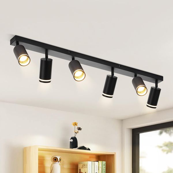 Zmh Led Plafoniera Nera 6 Fiamme Plafoniera GU10 Lampada Spot Orientabile Soffitto Per Parete Spot Soggiorno Camera Da Letto, Senza Lampadine-image