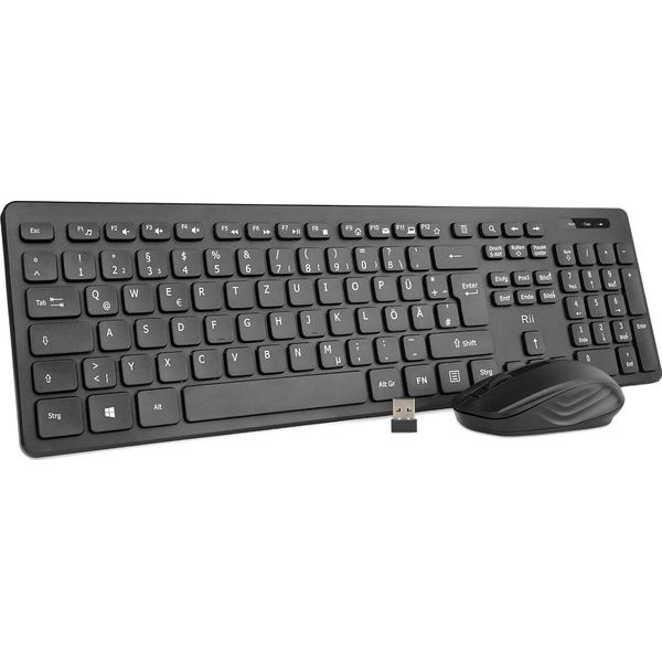 Set Tastiera E Mouse Wireless, Tastiera Wireless Con Mouse, Per Pc/Laptop/Windows/Smart Tv, Layout Tedesco, Nero-image