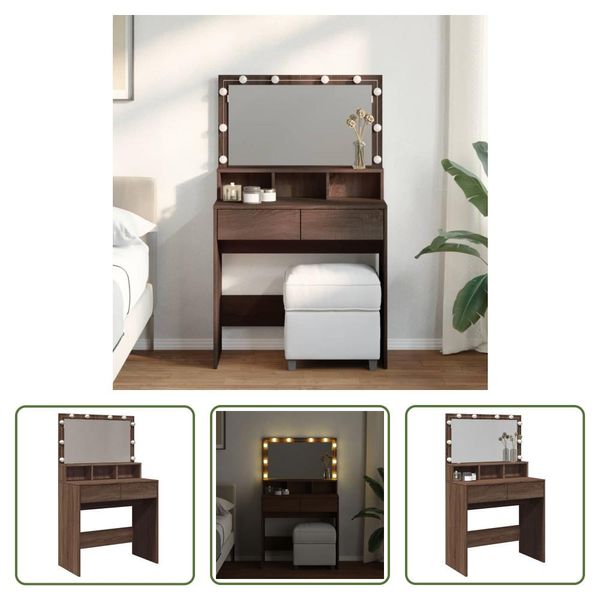 The Living Store Comodino Con Led Effetto Rovere Marrone 80X41X134,5 Cm-image