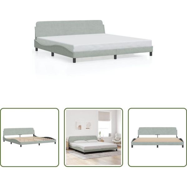 The Living Store Struttura Letto Con Testiera In Velluto Grigio Chiaro 200X200 Cm-image