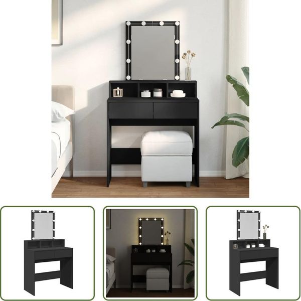 The Living Store Comodino Con Illuminazione A Led Nero 80X41X144,5 Cm-image
