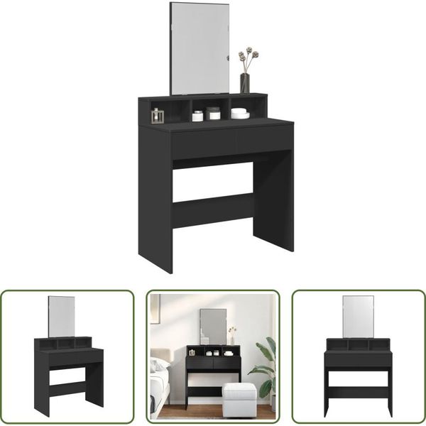 The Living Store Comodino Con Specchio Nero 80X41X144,5 Cm-image