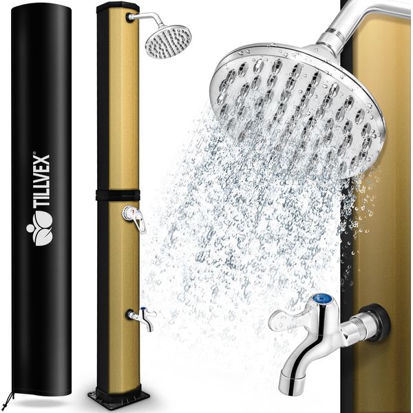 Tillvex Doccia Solare 35 Litri Nero/Oro Con Copertura Protettiva Inclusa Doccia Da Giardino Doccia Da Piscina Doccia Da Campeggio Doccia Solare Da Esterno Doccia A Pioggia-image