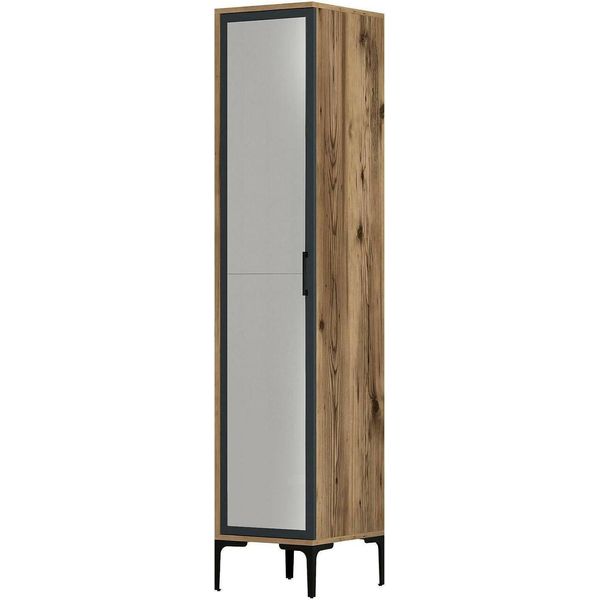 Dmora Armadio Multiuso 1 Anta Asfodelo 48X201H Cm Nero Antracite, Appendiabiti Un'anta-image