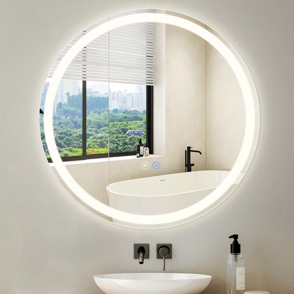 Zmh Illuminazione A Specchio Led Rotondo 70 Cm Specchio Da Parete Dimmerabile 3000K-6500K Con Interruttore Touch E Lampada Antiappannamento-image