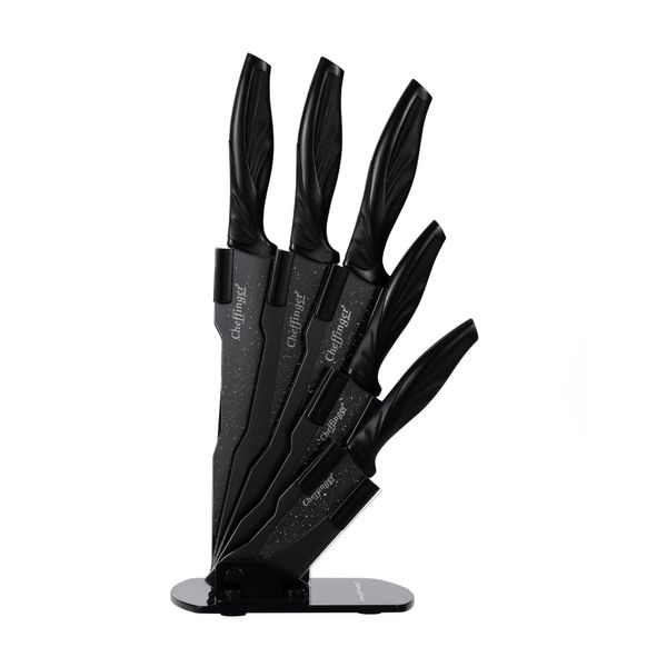 Set Di Coltelli Da 6 Pezzi Coltello Da Chef Portacoltelli Girevole Blocco Coltelli Nero-image