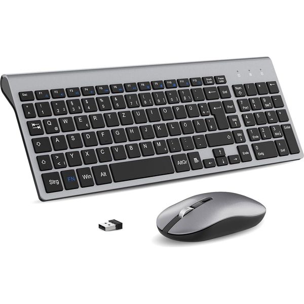 Set Mouse Tastiera Wireless, Tastiera Wireless Portatile Ultrasottile 2.4G Con Mouse Tastiera Qwertz Layout (Tedesco) Per Laptop, Pc, Desktop, Notebook, Windows-image