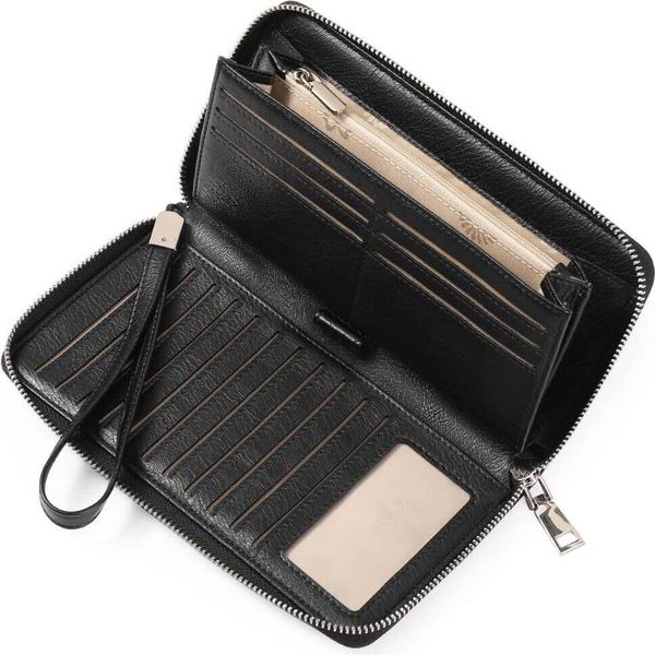 Portafoglio Da Donna Grande, Portafoglio Da Donna In Pelle Di Grande Capacità Con Zip E Portamonete Con Blocco Rfid Molti Scomparti Portafoglio Da Donna Rfid-image