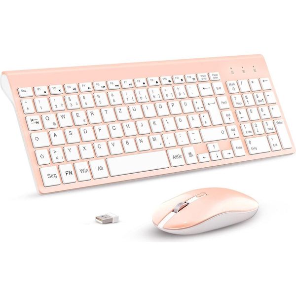 Set Mouse Tastiera Wireless, Tastiera Wireless Ultrasottile 2.4G Con Mouse Wireless, Layout Tedesco Qwertz, Portata 10 M, Per Pc, Desktop-image