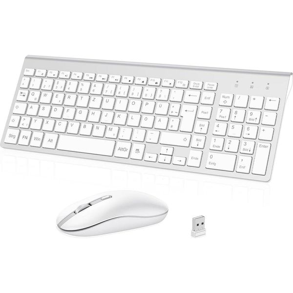 Set Mouse Tastiera Wireless, Tastiera Wireless Ultrasottile 2.4G Con Mouse Wireless, Layout Tedesco Qwertz, Portata 10 M, Per Pc, Desktop-image