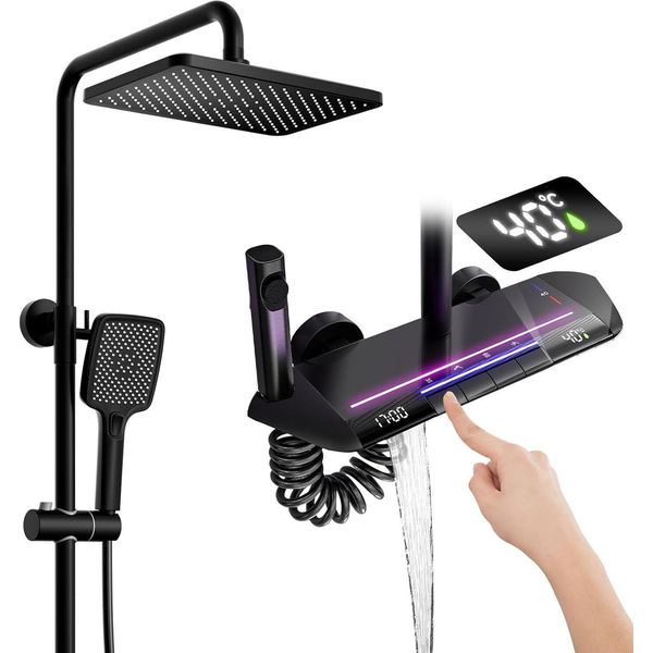 Sistema Doccia Miscelatore Termostatico In Ottone Set Doccia Con Doccia A Pioggia, Doccetta A 3 Modalità, Spruzzatore Per Bidet, Miscelatore Per Vasca A Cascata, A Parete-image