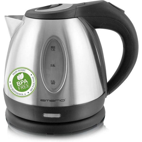 Bollitore In Acciaio Inox, 1,2 Litri, 1500 Watt, Base Cablata A 360° -> Bollitore Senza Fili, Senza Bpa, Elemento Riscaldante Coperto, Autospegnimento-image
