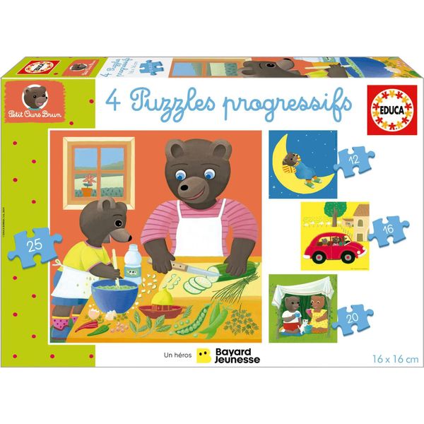 Puzzle - Educa - Little Brown Bear: 4 Progressive Puzzles For Children From 12 To 25 Pieces From 3 Years Old-image