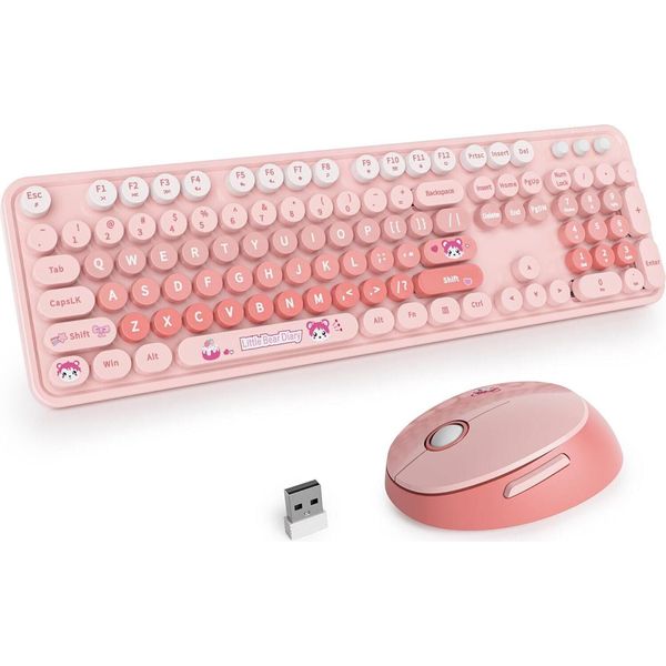 Combinazione Di Tastiera E Mouse Wireless Solidee, Design Da Macchina Da Scrivere, 2,4 Ghz, Tasti Rotondi, Tastiera Con Tastierino Numerico, 104 Tasti, Design Ergonomico-image