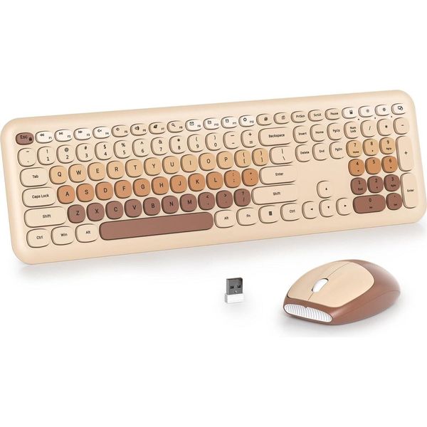 Solidee Combinazione Di Tastiera E Mouse Wireless Colorati, Tastiera Retro Da Macchina Da Scrivere A 2,4 Ghz, 104 Tasti Con Tastierino Numerico, Tastiera A Membrana Silenziosa-image