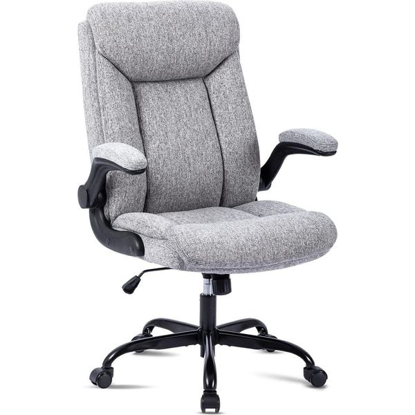 Sedia Per Computer, Sedia Da Scrivania, Sedia Da Lavoro Girevole Con Bracciolo Ribaltabile, Regolabile In Altezza, Comoda Per L'ufficio, La Casa, Il Gioco (Tessuto Grigio)-image
