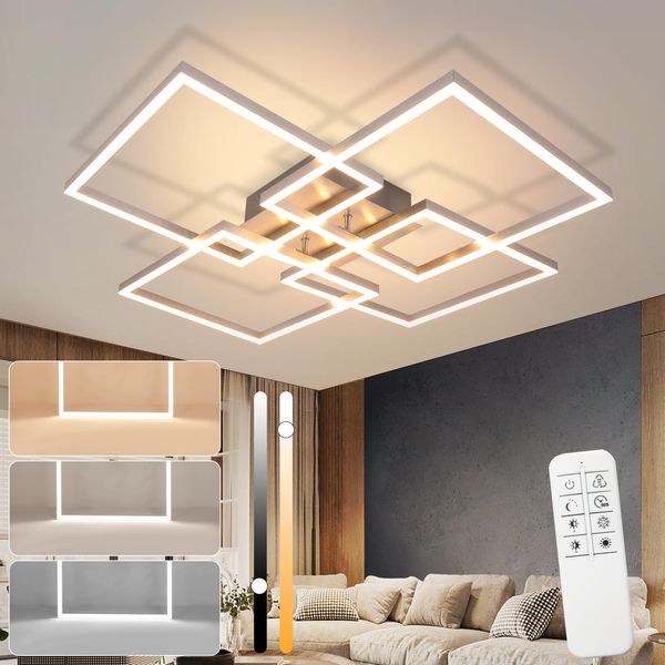 Zmh Lampada Da Soffitto Led Soffitto Soggiorno 64CM Lampada Soggiorno Moderno Dimmerabile Con Telecomando 36W Argento Camera Da Letto Illuminazione Soffitto Design Rettangolare Lampada Da Cucina Per Sala Da Pranzo Cucina-image