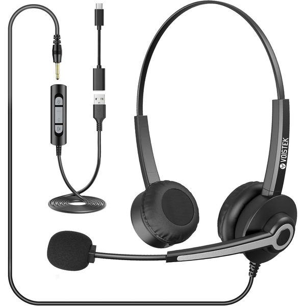 Cuffie Con Microfono On-Ear Stereo Usb 3,5 Mm Type-C, Cuffie Con Microfono A Cancellazione Di Rumore Per Skype/Teleconferenze/Ufficio/Pc-image