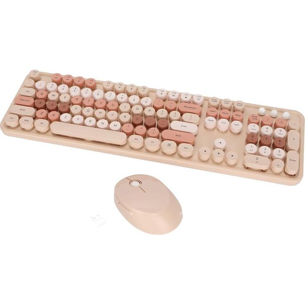 Tastiera Mouse Combo, 104 Tasti Tastiera Rotonda Retrò Keycap, Carino Regalo Tastiera Ergonomica Per Le Ragazze, 2.4G Usb Wireless Keyboard-image