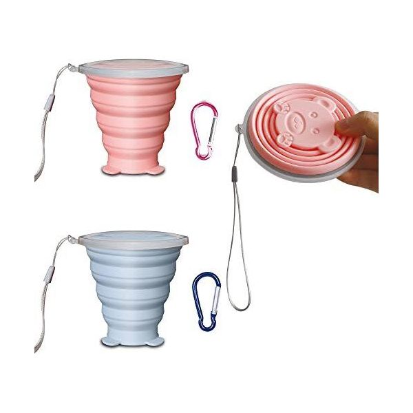 Confezione Da 2 Tazze Pieghevoli, Coperchio Della Tazza Pieghevole Riutilizzabile, Tazza In Silicone, Adatta Per Campeggio, Viaggi, Sport, Picnic, Ecc.-image