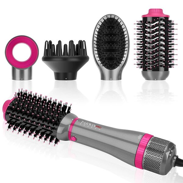 Set Styler, Spazzola Asciugacapelli Con 4 Accessori Per Asciugatura, Stiratura, Volume E Styling, Trattamento Ionico, 1000 Watt Grigio-image