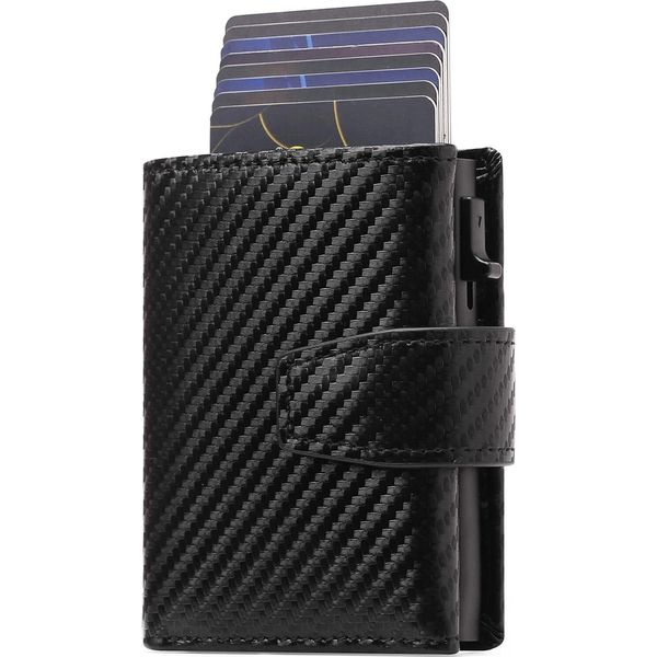 Porta Carte Con Tasca Portamonete | Portafoglio Uomo Protezione Rfid | Portafoglio In Vera Pelle | Mini Portafoglio Uomo Sottile | Porta Carte Pop-Up Z-image