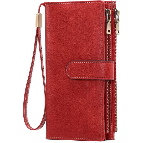 Blocco Rfid, Grande Capacità, Con Cinturino Da Polso Staccabile, Più Scomparti Per Carte, Portamonete Con Zip, Portafoglio Da Donna In Pelle-image