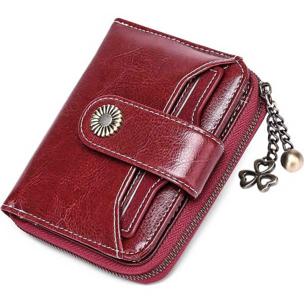 Portafoglio Da Donna Piccolo, Borsellino Da Donna In Vera Pelle, Con Scomparto Per Monete Portafoglio A Cerniera Piccolo E Portacarte Con Blocco Rfid-image