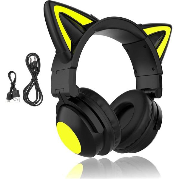 Cuffie Per Bambini, Bluetooth, Orecchie, Ragazze, Con Microfono E Spina Da 3,5 Mm, Cuffie Stereo, Senza Fili, Bluetooth, Con Orecchie Da Gatto Per La Scuola-image