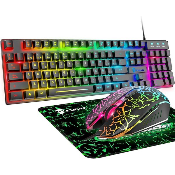 Tastiera E Mouse Da Gioco, Retroilluminazione Rgb, Ergonomici, Usb, Sensazione Meccanica, Tastiera Da Gioco + 2400 Dpi, 6 Tasti, Arcobaleno Ottico-image
