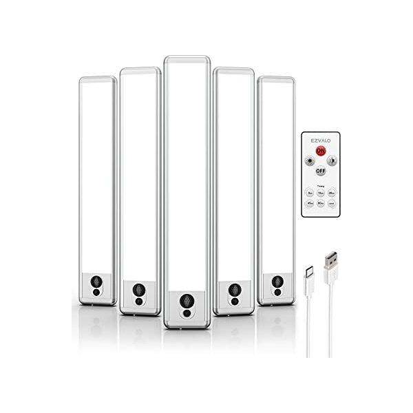 Ezvalo Illuminazione Led Per Armadi, 23 Cm, Sensore Di Movimento Con Telecomando, Sotto 5700 K, Dimmerabile, 1100 Ma, Unità Di Illuminazione, Striscia Luminosa Senza Fili, Usb, K-image