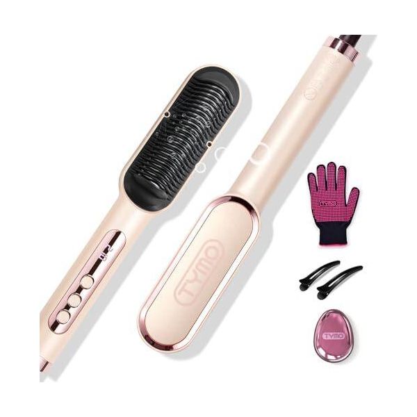 Tymo -Ring Plus Ionic Hair Straightening Comb - Spazzola Lisciante - Rivestimento In Nano-Titanio Calore Uniforme, 9 Impostazioni Di Temperatura Schermo Lcd, Oro-image