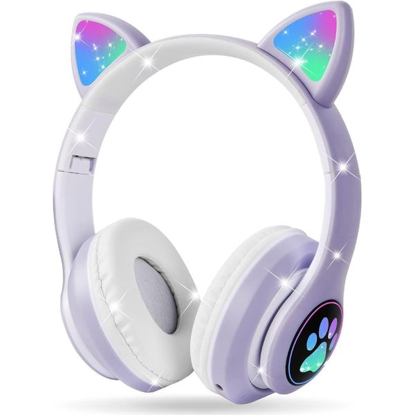 Cuffie Per Bambini, Cuffie Per Bambini Bluetooth, Cuffie Per Ragazze Cat Ear Over-Ear Con Luce Led Cuffie Stereo Pieghevoli Senza Fili, Cuffie Per Bambini-image