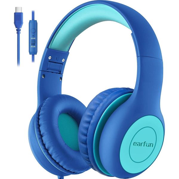 Cuffie Per Bambini Earfun, Con Cavo USB-C, Limitatore Di Volume Da 85/94Db, Pieghevoli, Regolabili, Suono Stereo, Microfono Hd, Condivisione Audio, Over Ear-image