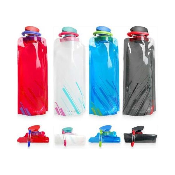 Confezione Da 4 Borracce Pieghevoli, Bottiglia Da 700 Ml, Colori, Clip Per Bottiglia Ripetibile Senza Bpa - Escursionismo, Viaggi, Avventura, Fitness, Palestra-image