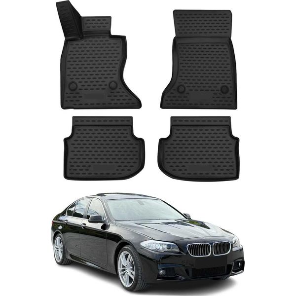 2010-2013 Bmw Serie 5 Limo Touring F10 F11 Tappetini In Gomma Nera 4 Pz-image