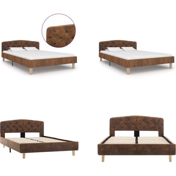 Vidaxl Struttura Letto Marrone Effetto Scamosciato 120X200 Cm - Struttura Letto - Cornici Letto - Struttura Letto - Letto-image
